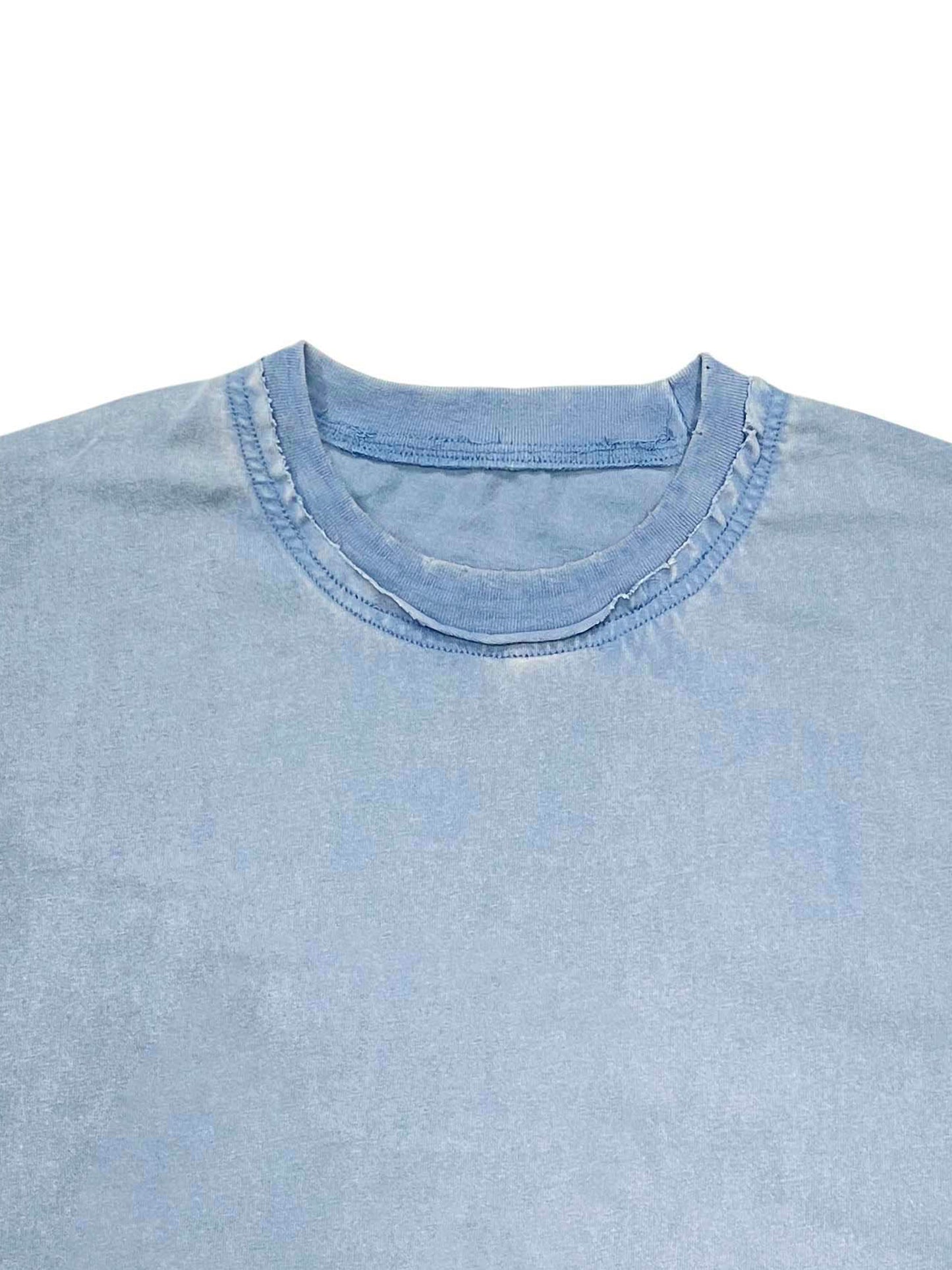 Double Neckline Scattered Edge Frayed Vintage Washed T-Shirt