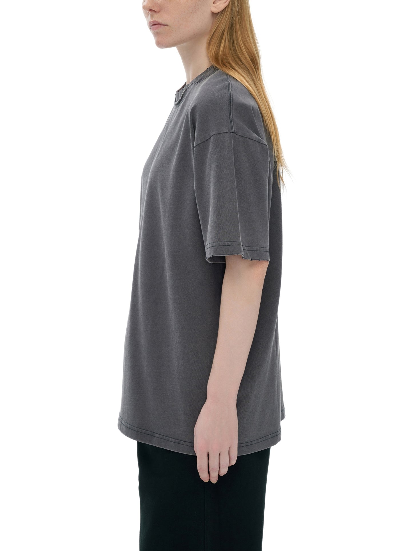 Double Neckline Scattered Edge Frayed Vintage Washed T-Shirt