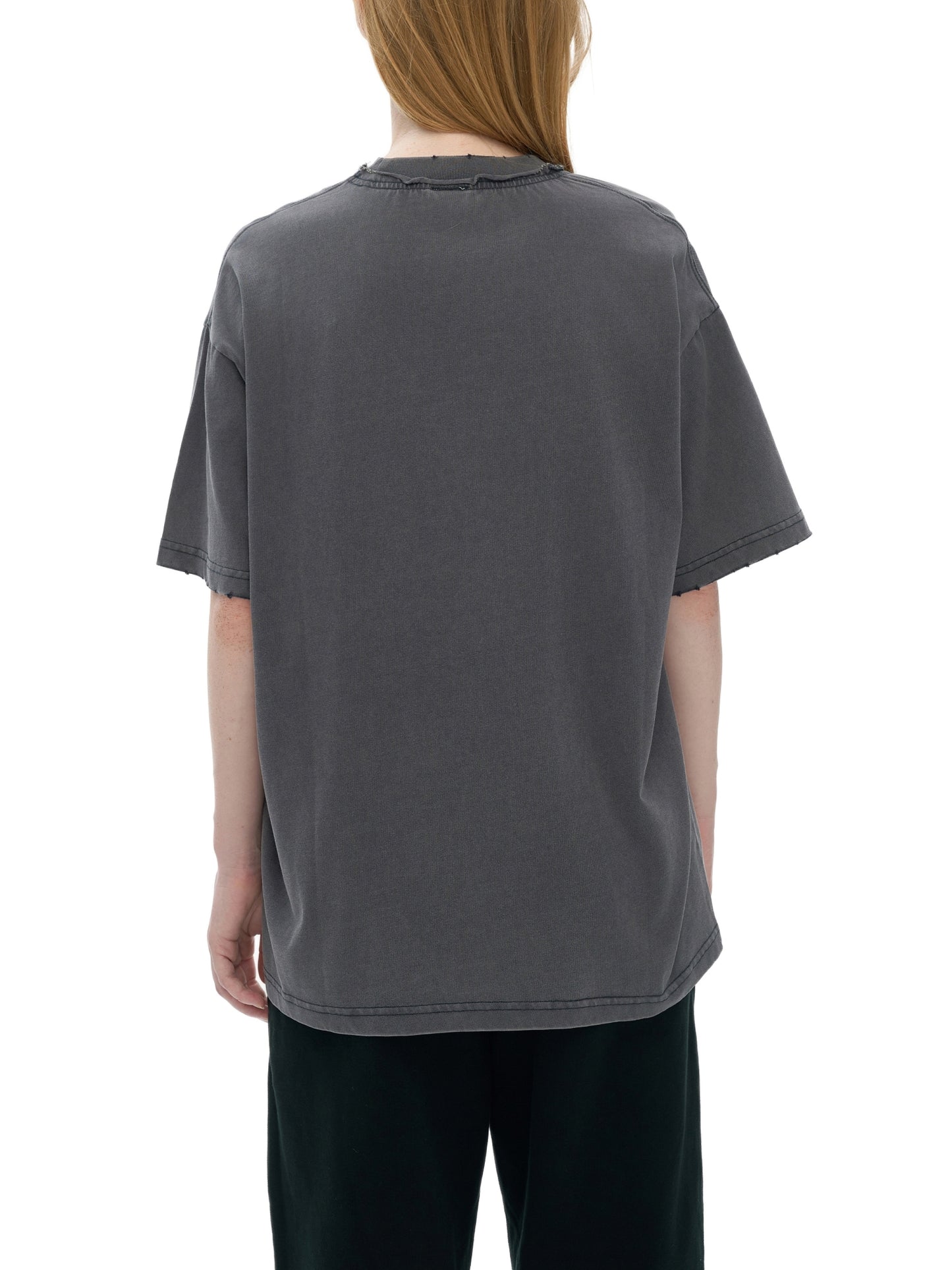 Double Neckline Scattered Edge Frayed Vintage Washed T-Shirt