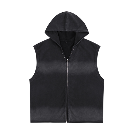 Vintage Washed Zip-Up Hooded Tank Top