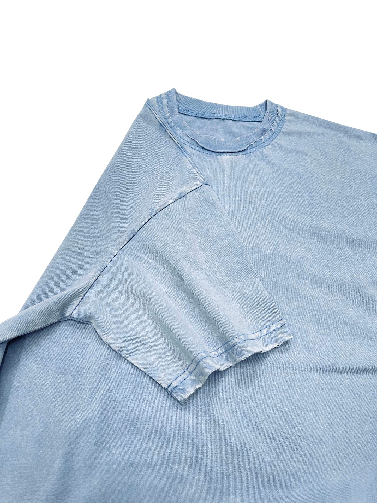 Double Neckline Scattered Edge Frayed Vintage Washed T-Shirt