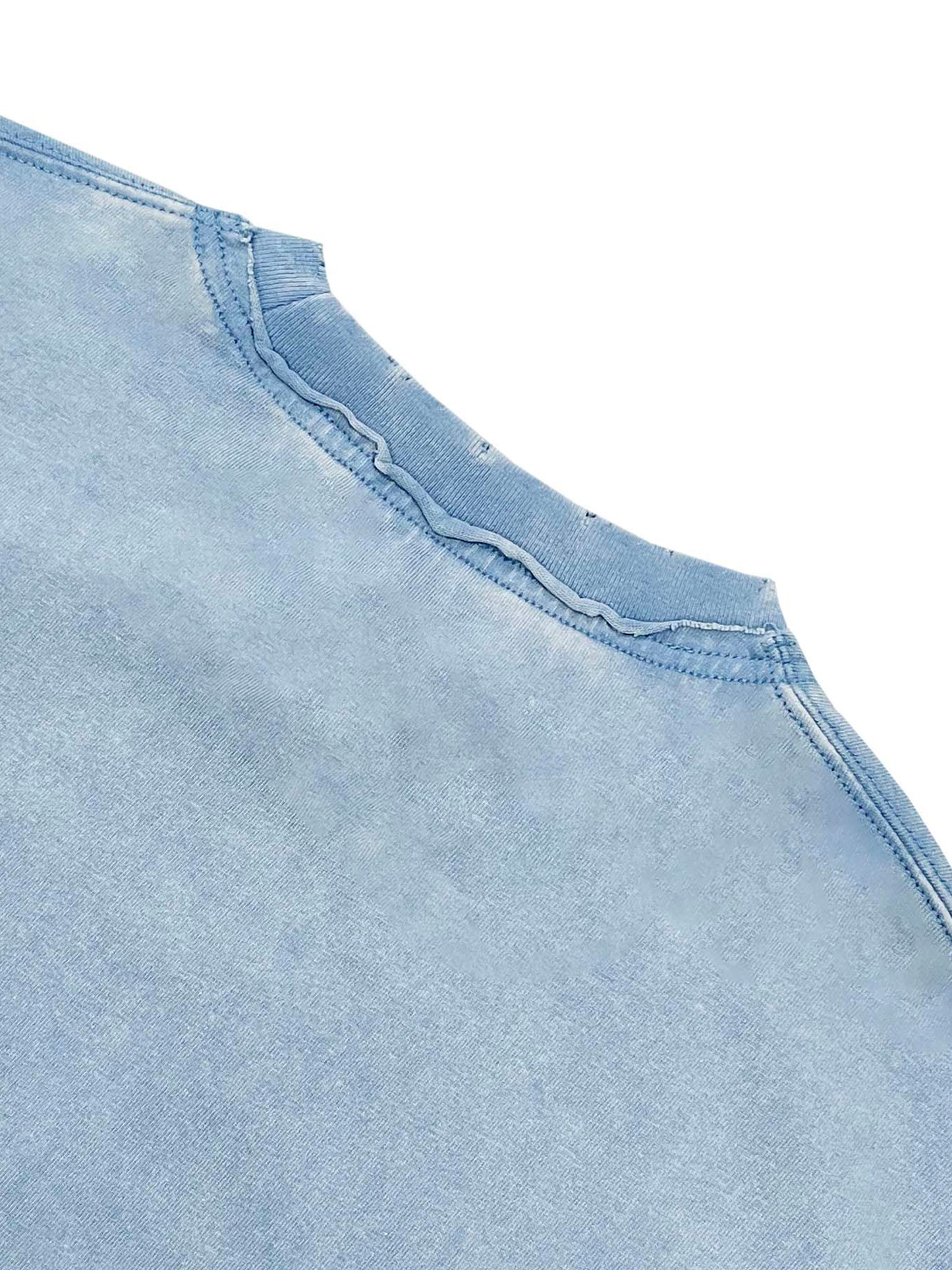 Double Neckline Scattered Edge Frayed Vintage Washed T-Shirt