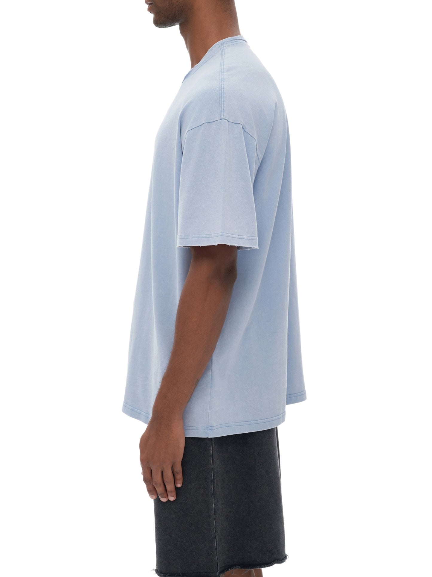 Double Neckline Scattered Edge Frayed Vintage Washed T-Shirt